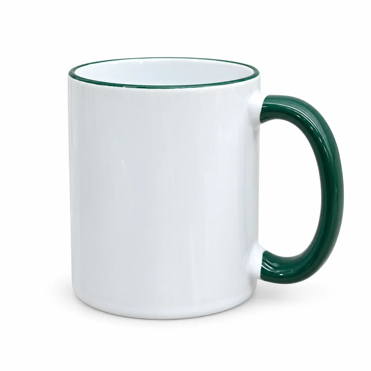 White Mug with Green Handle & Rim